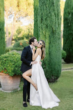 Load image into Gallery viewer, Elegant A Line Strapless White Wedding Dress with Split Front