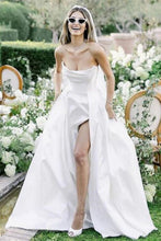 Load image into Gallery viewer, Elegant A Line Strapless White Wedding Dress with Split Front