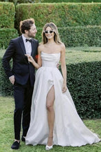 Load image into Gallery viewer, Elegant A Line Strapless White Wedding Dress with Split Front