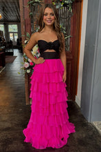 Load image into Gallery viewer, Sweety A-Line Sweetheart Pink Printed Long Tiered Prom Dress with Slit