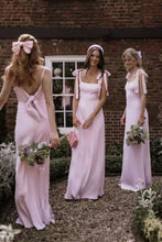 Load image into Gallery viewer, Sweety A Line Spaghetti Straps Pink Long Bridesmaid Dress with Bowknot