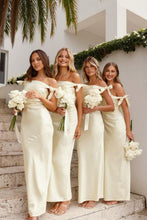 Load image into Gallery viewer, Charming Sheath Off the Shoulder Blue Long Bridesmaid Dress with Bowknot