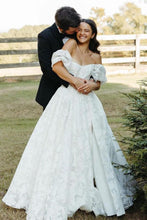 Load image into Gallery viewer, Charming A Line Off the Shoulder White Wedding Dress with Split Front