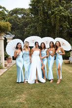 Load image into Gallery viewer, Beauty Sheath Blue Satin Long Bridesmaid Dress with Slit