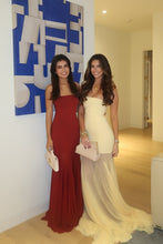 Load image into Gallery viewer, Charming Mermaid Strapless Yellow Long Party Dress with Lace Ruffles