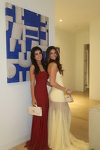 Load image into Gallery viewer, Charming Mermaid Strapless Yellow Long Party Dress with Lace Ruffles