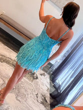 Load image into Gallery viewer, Sparkly Sheath Spaghetti Straps Orange Sequins Short Homecoming Dress with Tassel