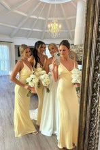 Load image into Gallery viewer, Charming Mermaid V Neck Yellow Long Bridesmaid Dress
