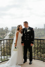 Load image into Gallery viewer, Charming Mermaid Spaghetti Straps White Long Wedding Dress with Sweep Train