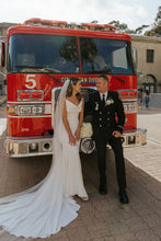 Load image into Gallery viewer, Charming Mermaid Spaghetti Straps White Long Wedding Dress with Sweep Train