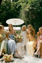 Load image into Gallery viewer, Stylish A Line Halter Neck/Spaghetti Straps Long Bridesmaid Dress with Ruffles