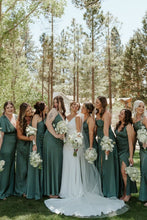 Load image into Gallery viewer, Simple Mermaid Spaghetti Straps White Wedding Dress with Sweep Train