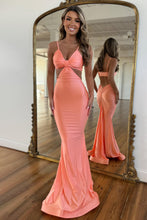 Load image into Gallery viewer, Stylish Mermaid Spaghetti Straps Long Red Satin Prom Dress