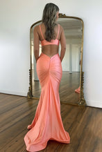 Load image into Gallery viewer, Stylish Mermaid Spaghetti Straps Long Red Satin Prom Dress