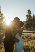 Load image into Gallery viewer, Simple Mermaid Spaghetti Straps White Wedding Dress with Sweep Train