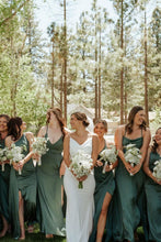 Load image into Gallery viewer, Simple Mermaid Spaghetti Straps White Wedding Dress with Sweep Train