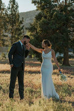 Load image into Gallery viewer, Simple Mermaid Spaghetti Straps White Wedding Dress with Sweep Train