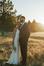 Load image into Gallery viewer, Simple Mermaid Spaghetti Straps White Wedding Dress with Sweep Train