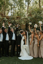 Load image into Gallery viewer, Beautiful Mermaid Strapless White Wedding Dress with Button Up