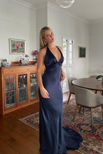 Load image into Gallery viewer, Trendy Sheath Halter Neck Purple Long Party Dress with Open Back Bowknot