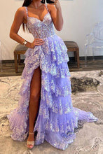 Load image into Gallery viewer, Gorgeous A Line Sweetheart Light Purple Corset Prom Dress with Ruffles