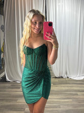 Load image into Gallery viewer, Dazzling Sheath Strapless Gold Corset Homecoming Dress with Beading