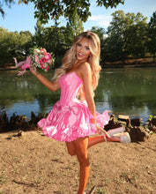 Load image into Gallery viewer, Princess A Line Strapless Red Corset Homecoming Dress with Bowknot