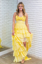 Load image into Gallery viewer, Sweety A-Line Sweetheart Pink Printed Long Tiered Prom Dress with Slit