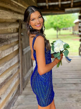 Load image into Gallery viewer, Glitter Black Bodycon Straps Short Tight Beaded Homecoming Dress