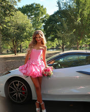 Load image into Gallery viewer, Princess A Line Strapless Red Corset Homecoming Dress with Bowknot