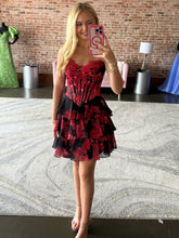 Load image into Gallery viewer, Chic A Line Sweetheart Red Printed Short Homecoming Dress with Ruffles