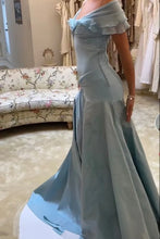 Load image into Gallery viewer, Retro Style A Line Off the Shoulder Grey Blue Long Party Dress with Ruffles