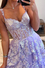 Load image into Gallery viewer, Gorgeous A Line Sweetheart Light Purple Corset Prom Dress with Ruffles