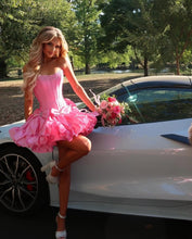 Load image into Gallery viewer, Princess A Line Strapless Red Corset Homecoming Dress with Bowknot