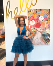 Load image into Gallery viewer, Stylish A Line Halter Neck Blue Short Homecoming Dress with Beading Ruffles