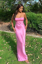 Load image into Gallery viewer, Stylish Sheath Spaghetti Straps Pink Long Party Dress with Backless