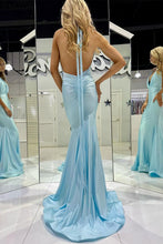 Load image into Gallery viewer, Trendy Mermaid Halter Neck Blue Long Prom Dress with Backless
