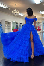 Load image into Gallery viewer, Charming A Line Off the Shoulder Red Corset Prom Dress with Ruffles