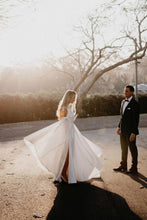 Load image into Gallery viewer, Hot A Line Deep V Neck White Wedding Dress with Bowknot