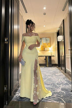 Load image into Gallery viewer, Elegant Mermaid Off the Shoulder Yellow Party Dress with Split Front