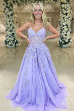 Load image into Gallery viewer, Chic A Line Sweetheart Purple Corset Prom Dress with Appliques