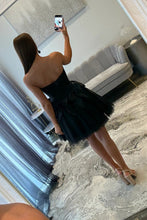 Load image into Gallery viewer, Stunning A Line Strapless Black Corset Homecoming Dress with Bowknot