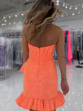 Load image into Gallery viewer, Sparkly Sheath Sweetheart Hot Pink Short Homecoming Dress with Beading