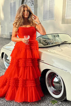 Load image into Gallery viewer, Trendy A Line Strapless Apricot Long Prom Dress with Ruffles