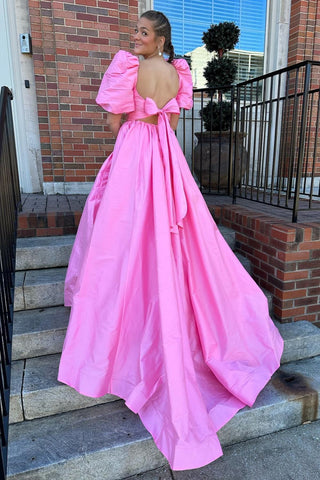 Trendy A Line Sweetheart Fuchsia Corset Prom Dress with Bowknot