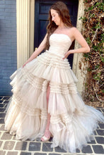Load image into Gallery viewer, Trendy A Line Strapless Apricot Long Prom Dress with Ruffles