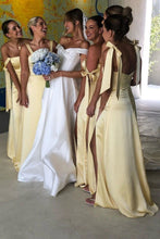 Load image into Gallery viewer, Simple Sheath Spaghetti Straps Yellow Long Bridesmaid Dress with Split Front