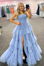 Load image into Gallery viewer, Trendy A Line Strapless Apricot Long Prom Dress with Ruffles