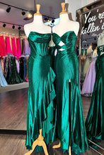 Load image into Gallery viewer, Orange Sparkly Mermaid Strapless Lace Up Long Beaded Prom Dress with Slit