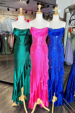 Load image into Gallery viewer, Orange Sparkly Mermaid Strapless Lace Up Long Beaded Prom Dress with Slit